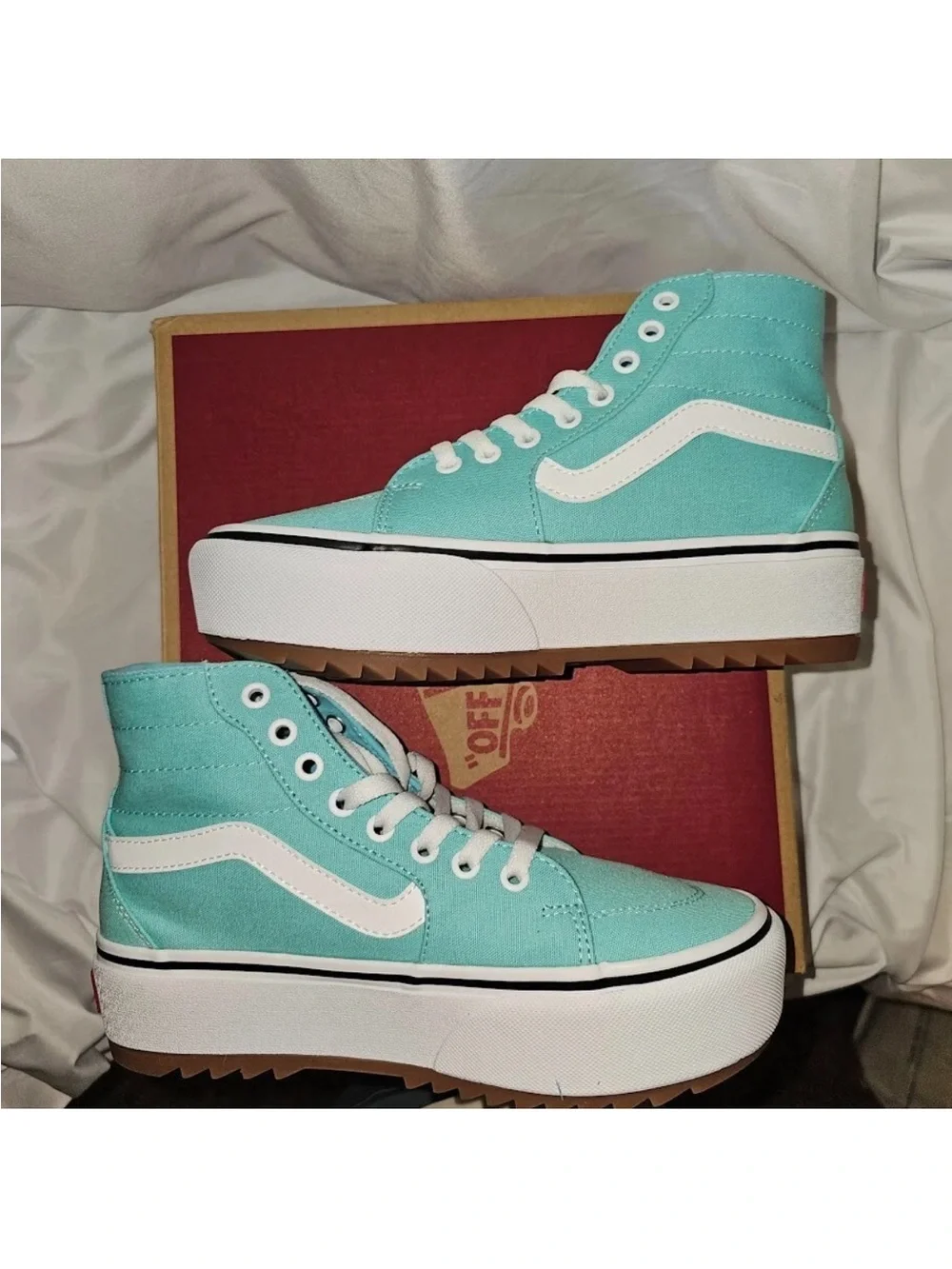 Vans Women's Platform Filmore Hi Tapers Canvas Aqua Sky White Gum Sole